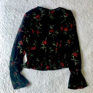 Forever 21 Contemporary Black Sheer Long Sleeve Blouse